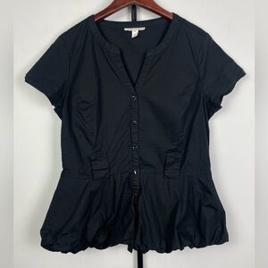 Giorgio Sant’ Angelo Black Puff Peplum Shirt Sleeve Bubble Hem Blouse